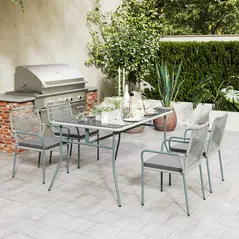 Outsunny Five-Piece PE Rattan Garden Dining Set with Cushions & Stackable Chairs - Light Grey - 8