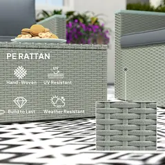 Outsunny Four-Piece Rattan Sofa Set, with Wood-Top Table - 6