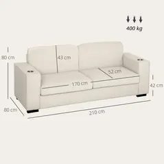 HOMCOM Three-Seater Corduroy Sofa - Cream White - 2