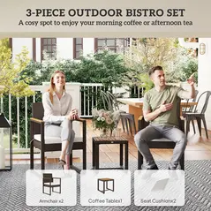 Outsunny Three-Piece Rattan Chair Set - White - 3