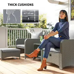 Outsunny Five Piece Rattan Garden Furniture Set with 2-Tier Coffee Table and Ottomans - Grey - 7