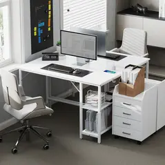 HOMCOM Computer Desk, with Power Sockets - White - 7