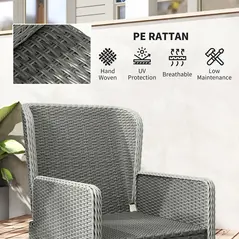 Outsunny Five-Piece Reclining Rattan Chair Set - Charcoal Grey - 5