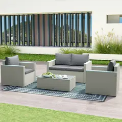 Outsunny Four-Piece Rattan Sofa Set, with Wood-Top Table - 8