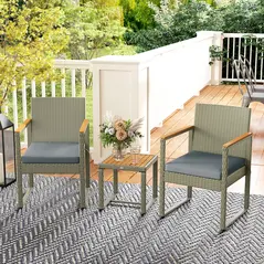 Outsunny Three-Piece Rattan Chair Set - Grey - 8