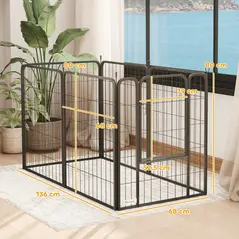 PawHut Six-Panel Dog Playpen with Door, for Medium Dogs, Indoors, Outdoors, 80cm Tall, Black - 2