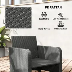 Outsunny Five Piece Rattan Garden Furniture Set with 2-Tier Coffee Table and Ottomans - Grey - 6