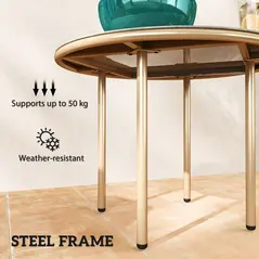 Outsunny Round Coffee Table, Modern End Side Table with Faux Marble Tempered Glass Top, Steel Frame for Living Room, Bedroom, Office, Beige - 5