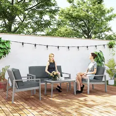 Outsunny 4-Piece Wooden Garden Furniture Set with Cushions - Light Grey - 1