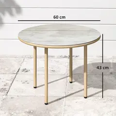 Outsunny Round Coffee Table, Modern End Side Table with Faux Marble Tempered Glass Top, Steel Frame for Living Room, Bedroom, Office, Beige - 2