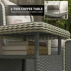 Outsunny Five-Piece Reclining Rattan Chair Set - Charcoal Grey - 7