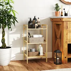 HOMCOM Three-Tier Bamboo Adjustable Shelf Storage Unit - 1