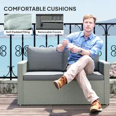 Outsunny Four-Piece Rattan Sofa Set, with Wood-Top Table - 4