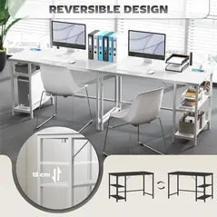 HOMCOM Computer Desk, with Power Sockets - White - 4