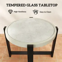 Outsunny Round Small Garden Table, 60cm Outdoor Side Table with Faux Marble Tempered Glass Top, Aluminium Frame for Garden, Patio, Balcony, Light Grey - 4