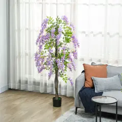 HOMCOM 180cm Ficus Artificial Tree, Fake Wisteria Tree in Nursery Pot, Indoor Greenery Tall Faux Floor Plant for Living Room Office Decor, Purple - 6