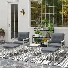 Outsunny Five-Piece Rattan Patio Set, with Wood-Top Table - Grey - 8