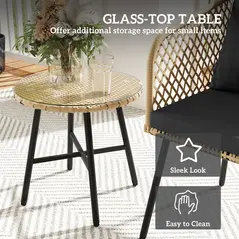 Outsunny Three-Piece Cut-Out Rattan Chair and Table Set - Brown/Black - 6