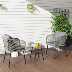 Outsunny Three-Piece Cut-Out Rattan Chair and Table Set - Grey - 8