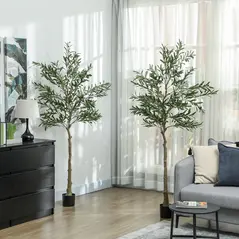 HOMCOM Set of Two Silk Leaf Artificial Olive Trees - 8