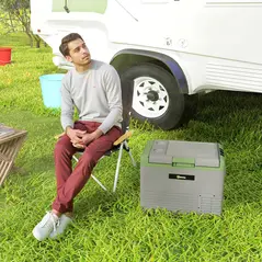Outsunny 40L Portable Car Refrigerator - Light Green and Grey - 8