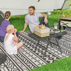 Outsunny 3 ft Folding Camping Table w/ Adjustable Heights, Portable Lightweight Outdoor Folding Picnic Table with Metal Mesh Desktop & Aluminium Legs for Picnic, Garden, Party, Black - 1