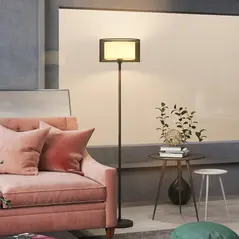 HOMCOM Floor Lamp for Living Room, Modern Standing Lamp with Double Layer Shade & Foot Switch, Minimalist Tall Pole Lampshade for Bedroom, Office, Black - 8