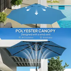 Outsunny 2.7m LED Light Parasol Umbrella - Blue - 5