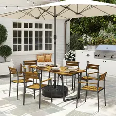 Outsunny Seven-Piece Wood Panel Patio Dining Set - Brown/Black - 1