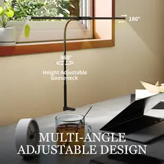 HOMCOM LED Desk Lamp with Clamp, Double Head Table Lamp with 3 Colour Modes & 10 Brightness Levels, Flexible Gooseneck Reading Desk Light with Timer and Memory Function for Study, Office, Work, Black - 3