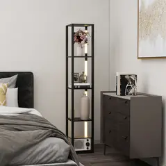 HOMCOM LED Floor Lamp with Shelves, Modern Dimmable Standing Lamp with 3 Brightness Levels and Foot Switch for Living Room, Bedroom, Office, Black - 8