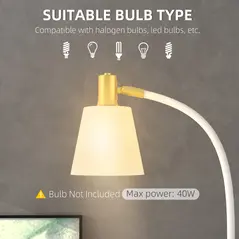 HOMCOM Floor Lamp for Living Room, Spotlight Reading Standing Lamp with Adjustable Height, Rocker on/off Switch, Indoor Task Lighting for Bedroom, Office,  White (Bulb not Included) - 5