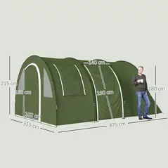 Outsunny 5-6 Man Camping Tent with 2 Room, Floor and Carry Bag - Green - 2