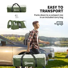 Outsunny 5-6 Man Camping Tent with 2 Room, Floor and Carry Bag - Green - 7