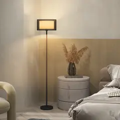 HOMCOM Floor Lamp for Living Room, Modern Standing Lamp with Double Layer Shade & Foot Switch, Minimalist Tall Pole Lampshade for Bedroom, Office, Black - 7