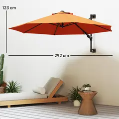 Outsunny 3(m) Wall-Mounted Parasol Shade, with Handle - Orange - 2