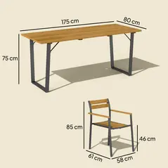 Outsunny Seven-Piece Wood Panel Patio Dining Set - Brown/Black - 2