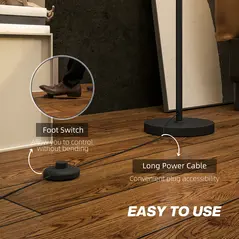 HOMCOM Floor Lamp for Living Room, Modern Standing Lamp with Linen Shade & Foot Switch, Minimalist Tall Pole Lampshade for Bedroom, Office, White - 4