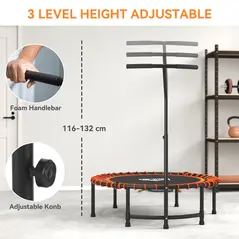HOMCOM Mini Round Steel Frame Trampoline w/ Adjustable Handle, Orange - 3