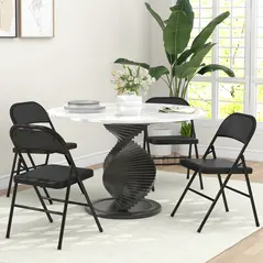 HOMCOM Linen-Look Set of Four Cushioned Folding Chairs - Black - 1