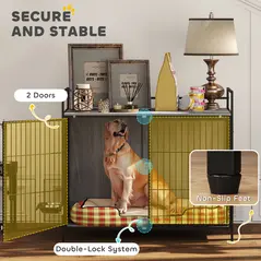 PawHut Large Dog Crate Furniture with Rotating Bowl Holder, 2 Bowls, 2 Doors, for Large Dogs, 100 x 60 x 88 cm, Grey - 5