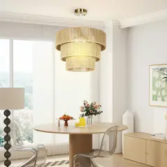 HOMCOM Hemp Rope Ceiling Light, 3-Layer Boho Pendant Light, 4 x E14 Vintage Ceiling Lamp Fixtures for Living Room, Bedroom, Kitchen, Hallway, Light Brown - 7
