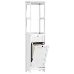 HOMCOM Tall Bathroom Cabinet, with Laundry Basket - White - 1