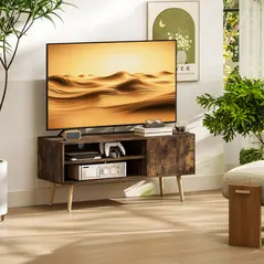 HOMCOM TV Stand up to 55 Inches, TV Unit with Open Shelves and Cable Holes - Brown - 1