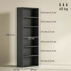 HOMCOM Six Shelf Bookcase - Black - 2