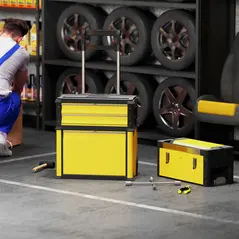 HOMCOM 3-in-1 Stackable Rolling Tool Box - Yellow - 1