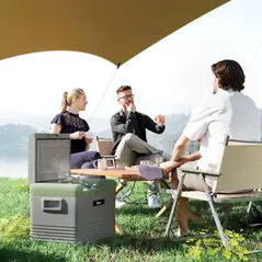 Outsunny 40L Portable Car Refrigerator - Light Green and Grey - 1