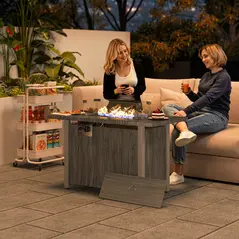 Outsunny 50,000 BTU Gas Fire Pit Table with Cover and Glass Screen - Dark Grey - 1