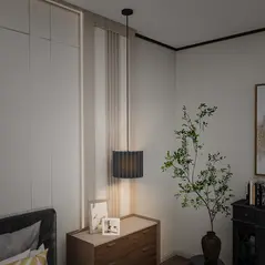 HOMCOM Linen Pendant Light, Bedside Ceiling Lamps with E27 Bulb, Modern Hanging Lights for Living Room, Bedroom, Kitchen, Hallway, Black - 1