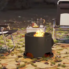 Outsunny Outdoor Round Fire Pit with Lid and Fire Poker - Black - 7